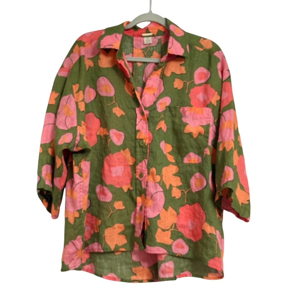 MAGASCHONI Linen Top Shirt Hi Low Floral Print Womens Large